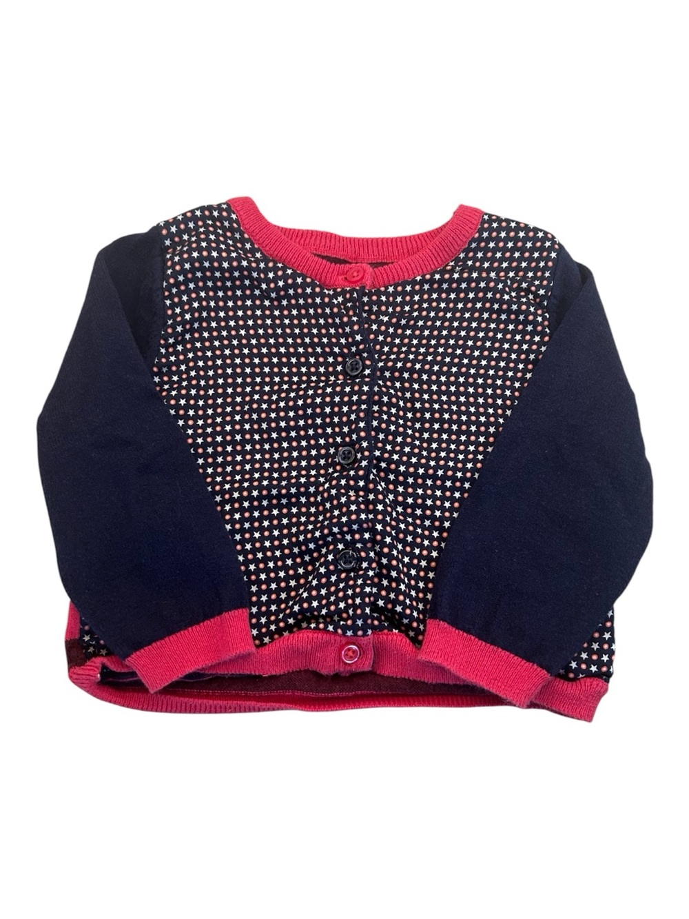 BabyGap Star Stripe Pink Navy Blue Button Up Cardigan Sweater Size 6-12 Months